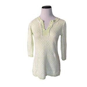 J. McLaughlin Women Palmer Split V-Neck Sweater Top Size S Green Coastal Grandma